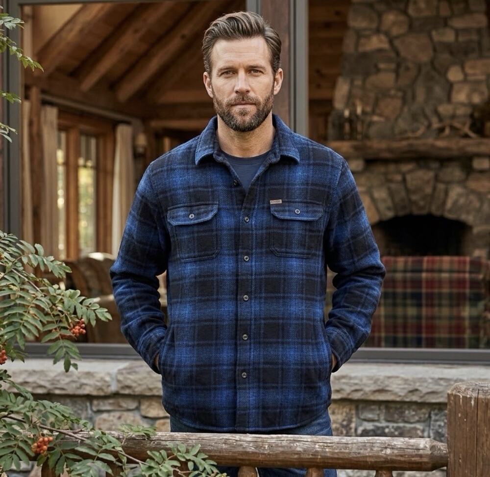 Orvis Men’s Heavyweight Cotton Flannel Shirt Jacket Blue Shadow Plaid Medium